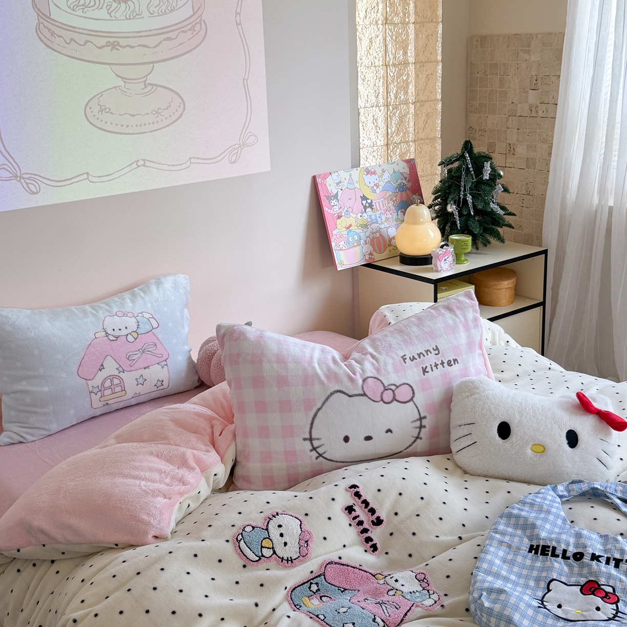 91家纺网 家纺一手货源 找家纺 美乐迪家纺 2025新款牛奶绒卡通绣花四件套 猫咪小屋