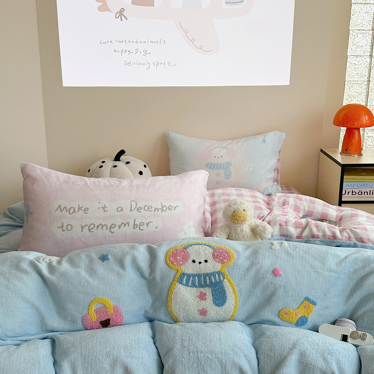 91家纺网 家纺一手货源 找家纺 美乐迪家纺 2025新款牛奶绒卡通绣花四件套 雪人童话