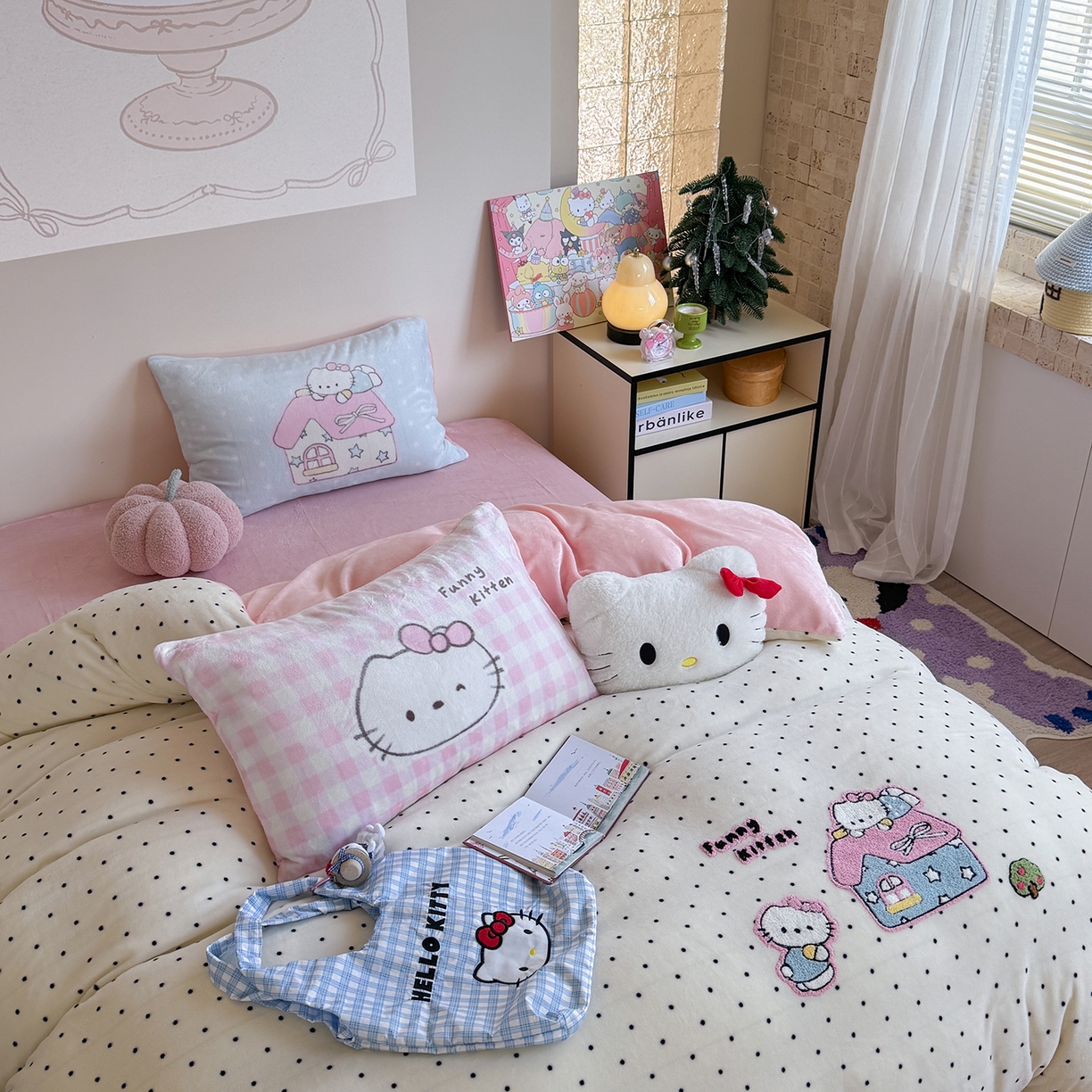 91家纺网 家纺一手货源 找家纺 美乐迪家纺 2025新款牛奶绒卡通绣花四件套 猫咪小屋
