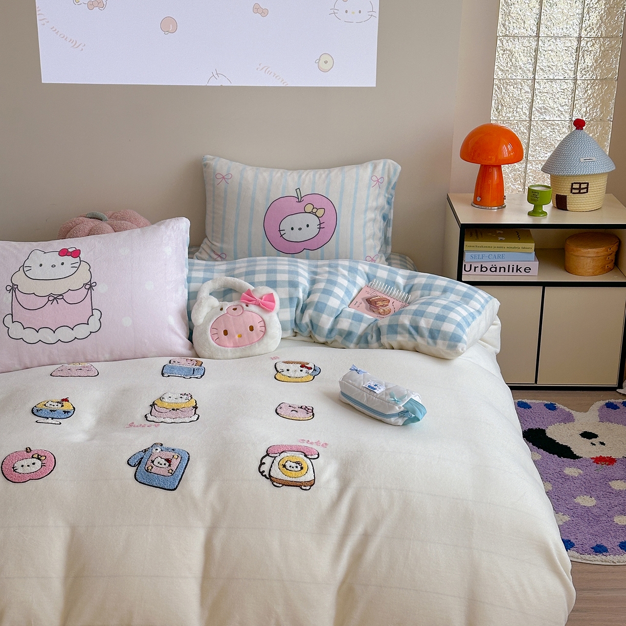 91家纺网 家纺一手货源 找家纺 美乐迪家纺 2025新款牛奶绒卡通绣花四件套 猫咪杂物社