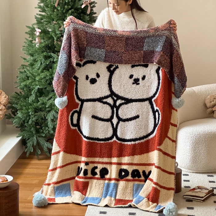 91家纺网 家纺一手货源 找家纺 （总）Sweet dreams甜梦 2025新款轻奢高端毛球款半边绒针织毛毯