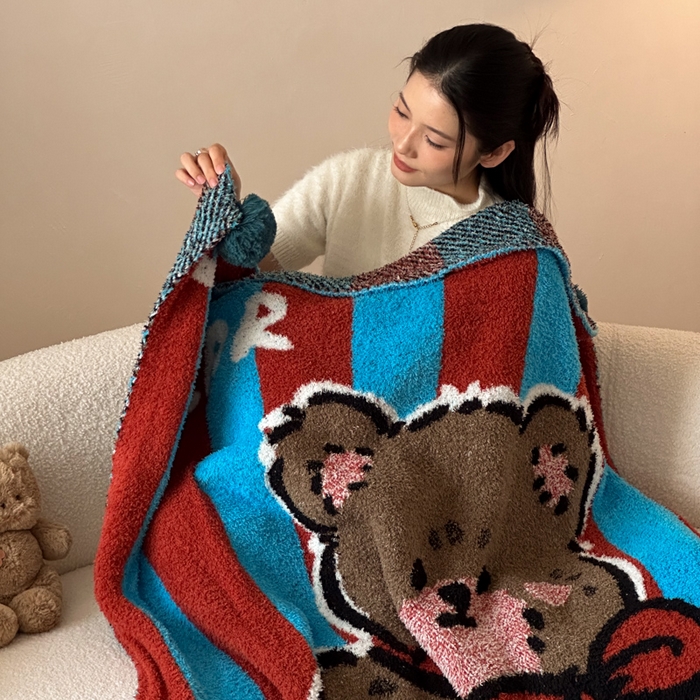 Sweet dreams甜梦 2025新款轻奢高端毛球款半边绒针织毛毯 蝴蝶结小熊