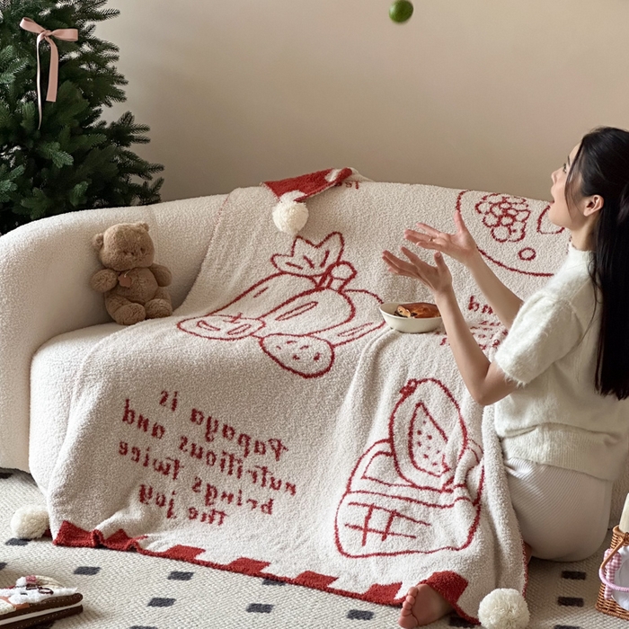 91家纺网 家纺一手货源 找家纺 Sweet dreams甜梦 2025新款轻奢高端毛球款半边绒针织毛毯 蔬果下午茶