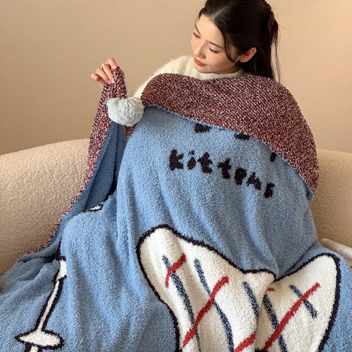 Sweet dreams甜梦 2025新款轻奢高端毛球款半边绒针织毛毯 猫咪花瓶