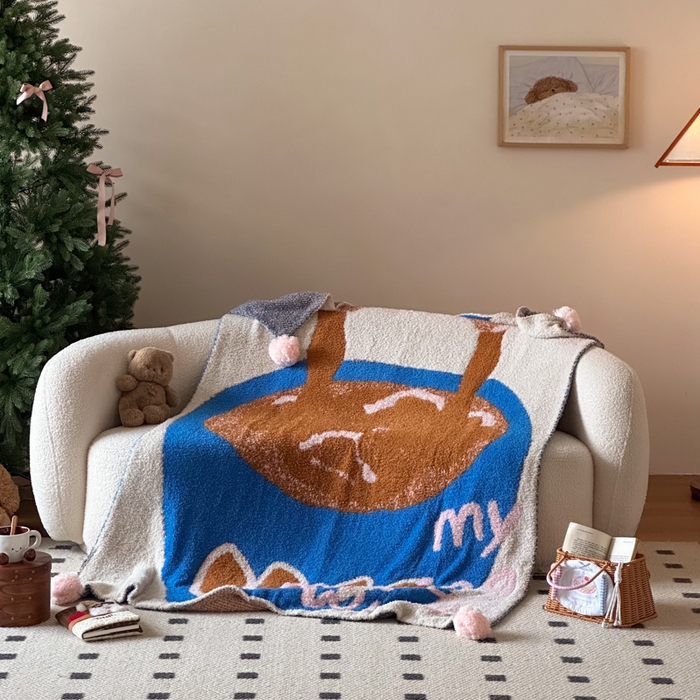 91家纺网 家纺一手货源 找家纺 Sweet dreams甜梦 2025新款轻奢高端毛球款半边绒针织毛毯 早晨的咖啡