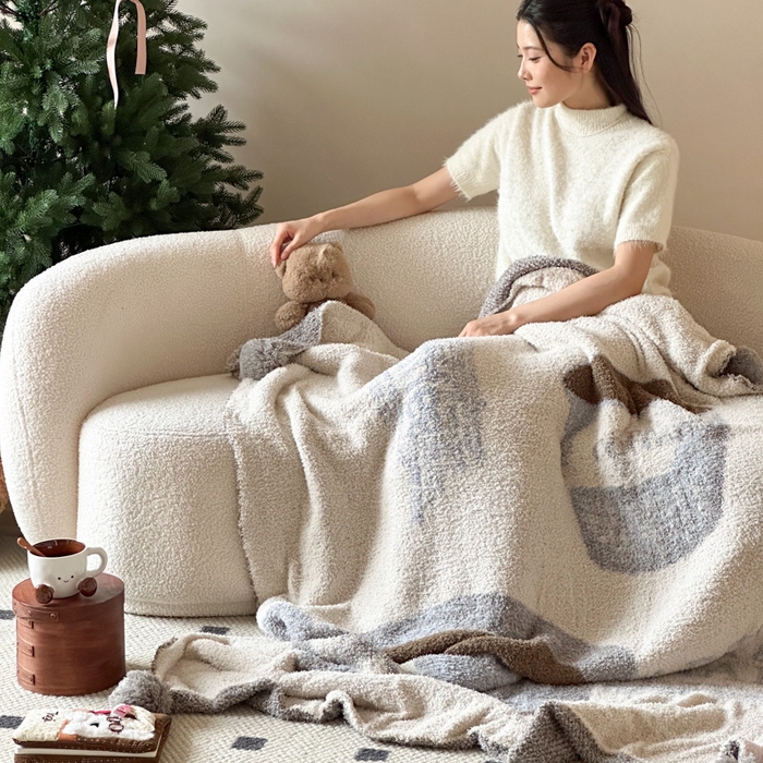 91家纺网 家纺一手货源 找家纺 Sweet dreams甜梦 2025新款轻奢高端毛球款半边绒针织毛毯 休闲时光