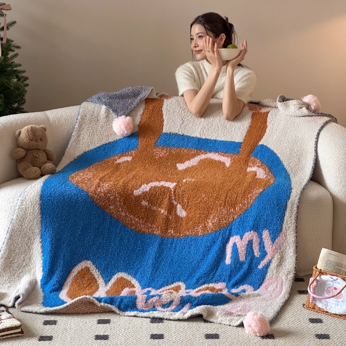 91家纺网 家纺一手货源 找家纺 Sweet dreams甜梦 2025新款轻奢高端毛球款半边绒针织毛毯 早晨的咖啡