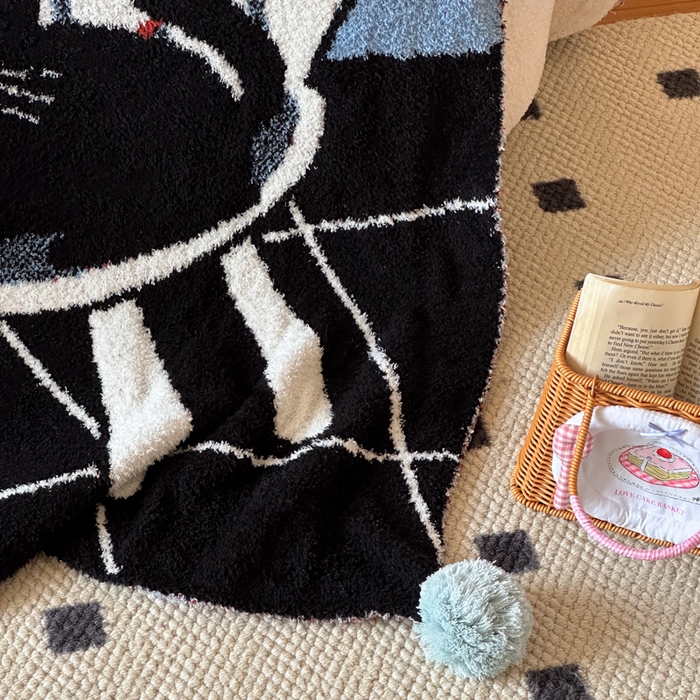 91家纺网 家纺一手货源 找家纺 Sweet dreams甜梦 2025新款轻奢高端毛球款半边绒针织毛毯 猫咪花瓶