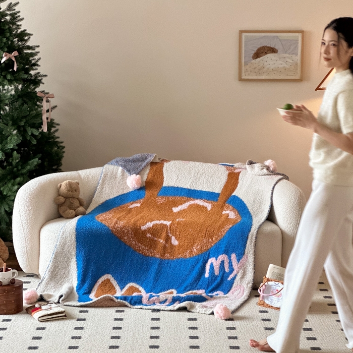 91家纺网 家纺一手货源 找家纺 Sweet dreams甜梦 2025新款轻奢高端毛球款半边绒针织毛毯 早晨的咖啡