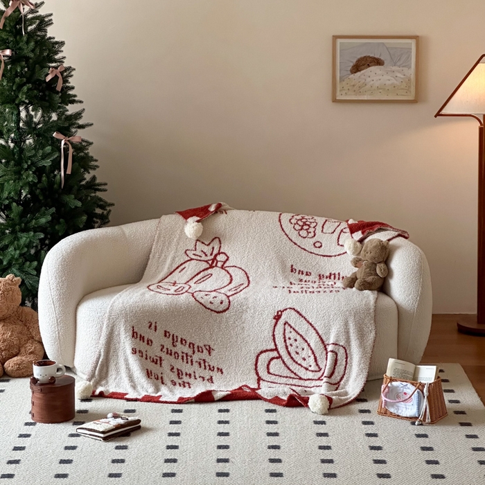 91家纺网 家纺一手货源 找家纺 Sweet dreams甜梦 2025新款轻奢高端毛球款半边绒针织毛毯 蔬果下午茶