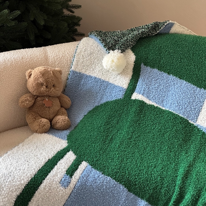 91家纺网 家纺一手货源 找家纺 Sweet dreams甜梦 2025新款轻奢高端毛球款半边绒针织毛毯 绿格子椅子