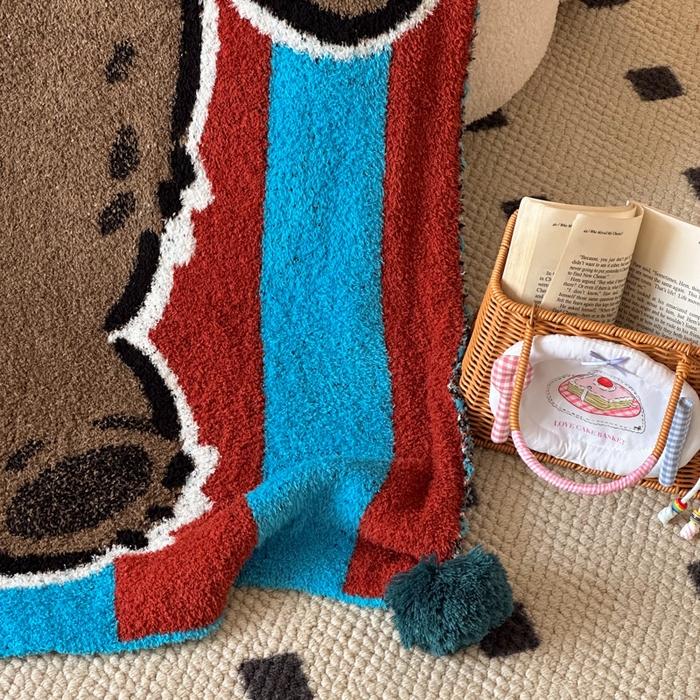 91家纺网 家纺一手货源 找家纺 Sweet dreams甜梦 2025新款轻奢高端毛球款半边绒针织毛毯 蝴蝶结小熊