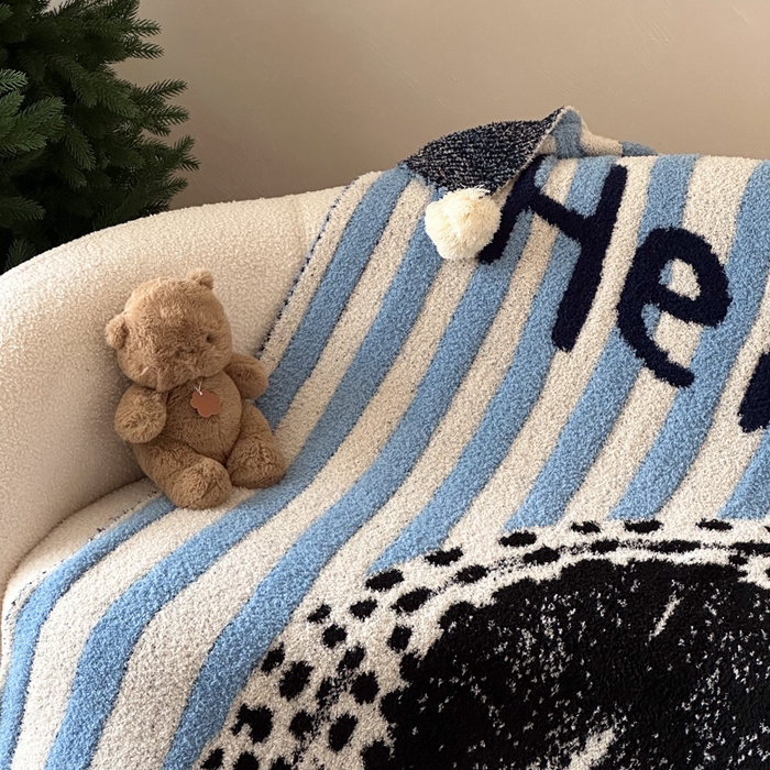 91家纺网 家纺一手货源 找家纺 Sweet dreams甜梦 2025新款轻奢高端毛球款半边绒针织毛毯 气质狗狗