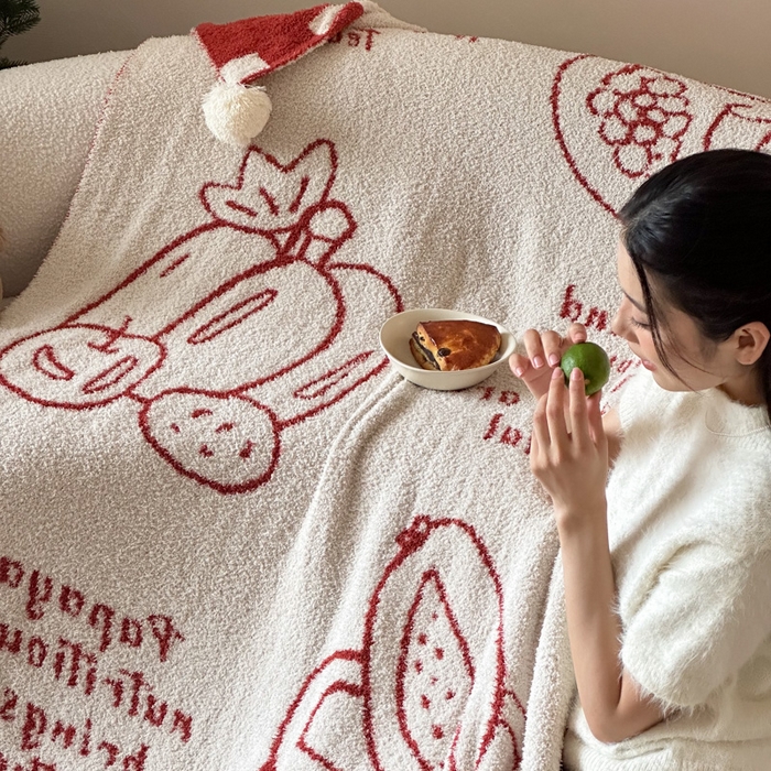 91家纺网 家纺一手货源 找家纺 Sweet dreams甜梦 2025新款轻奢高端毛球款半边绒针织毛毯 蔬果下午茶