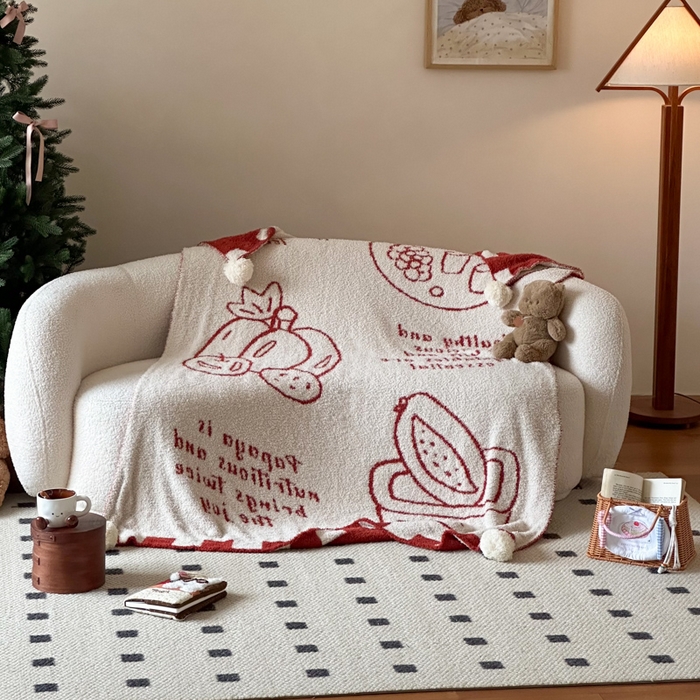 91家纺网 家纺一手货源 找家纺 Sweet dreams甜梦 2025新款轻奢高端毛球款半边绒针织毛毯 蔬果下午茶