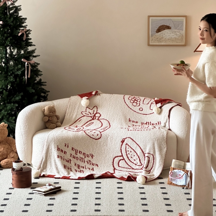 91家纺网 家纺一手货源 找家纺 Sweet dreams甜梦 2025新款轻奢高端毛球款半边绒针织毛毯 蔬果下午茶