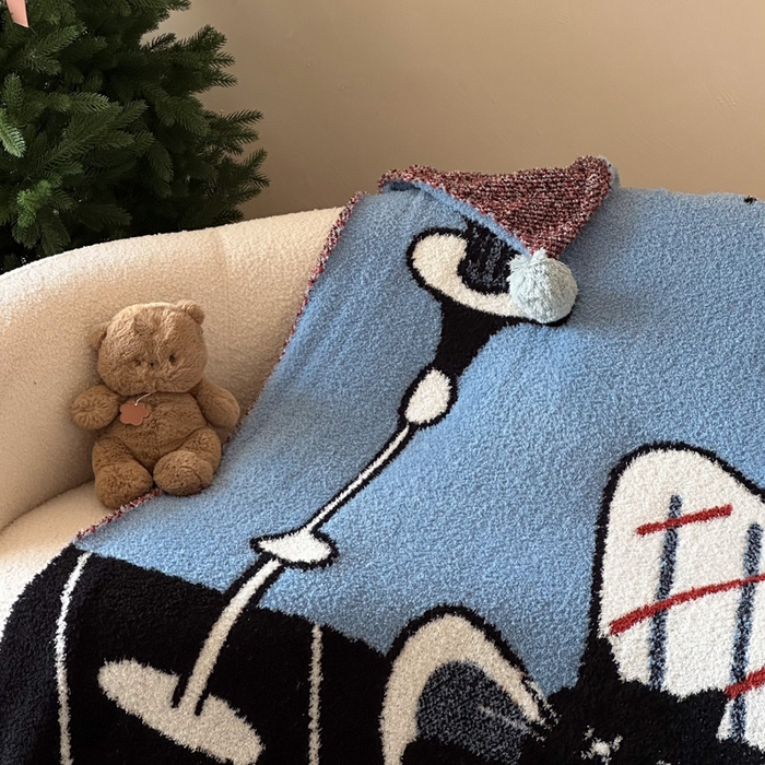 91家纺网 家纺一手货源 找家纺 Sweet dreams甜梦 2025新款轻奢高端毛球款半边绒针织毛毯 猫咪花瓶