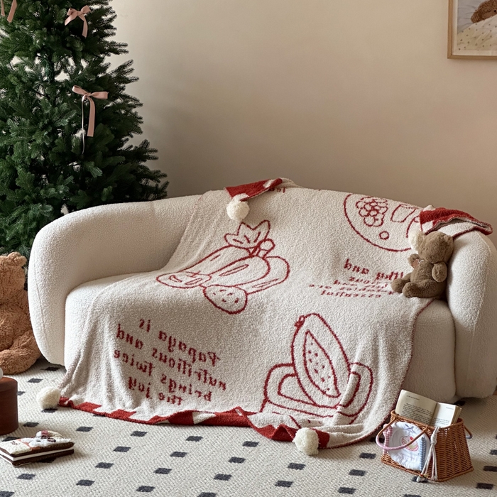 91家纺网 家纺一手货源 找家纺 Sweet dreams甜梦 2025新款轻奢高端毛球款半边绒针织毛毯 蔬果下午茶