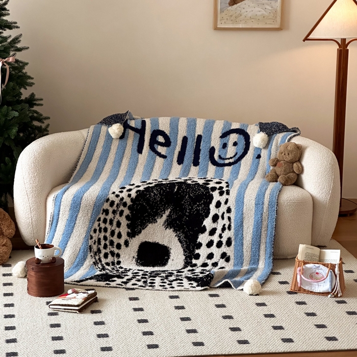 91家纺网 家纺一手货源 找家纺 Sweet dreams甜梦 2025新款轻奢高端毛球款半边绒针织毛毯 气质狗狗