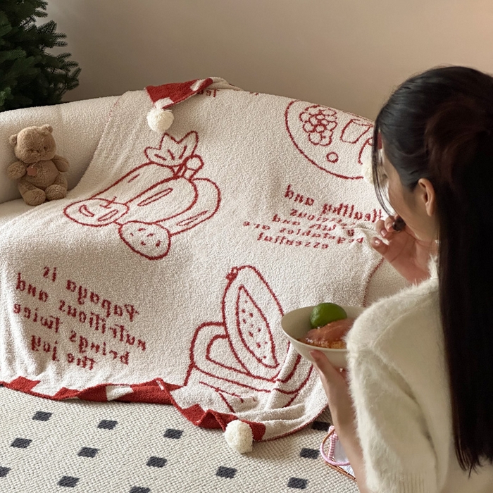 91家纺网 家纺一手货源 找家纺 Sweet dreams甜梦 2025新款轻奢高端毛球款半边绒针织毛毯 蔬果下午茶