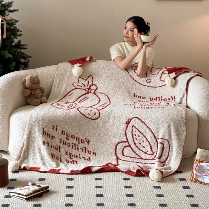 91家纺网 家纺一手货源 找家纺 Sweet dreams甜梦 2025新款轻奢高端毛球款半边绒针织毛毯 蔬果下午茶