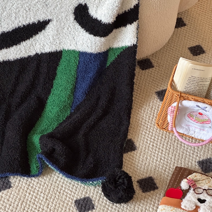 91家纺网 家纺一手货源 找家纺 Sweet dreams甜梦 2025新款轻奢高端毛球款半边绒针织毛毯 条纹花朵