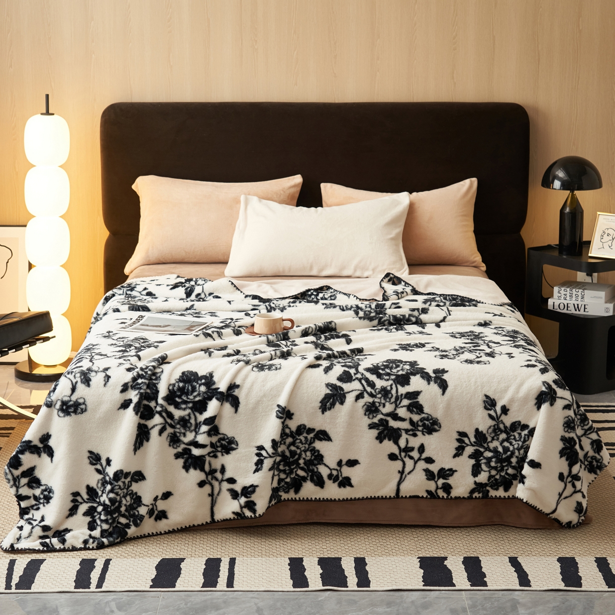 91家纺网 家纺一手货源 找家纺 晨曦家纺 2025新款兔毛绒海獭绒双层毛毯三角针复合毛毯 幽梦