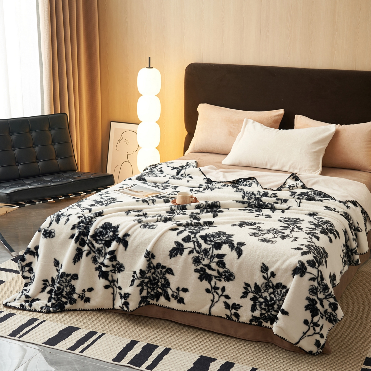 91家纺网 家纺一手货源 找家纺 晨曦家纺 2025新款兔毛绒海獭绒双层毛毯三角针复合毛毯 幽梦