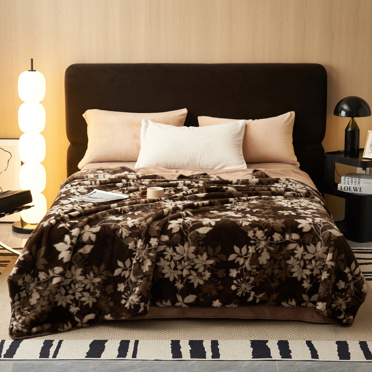 91家纺网 家纺一手货源 找家纺 晨曦家纺 2025新款兔毛绒海獭绒双层毛毯三角针复合毛毯 幽梦咖