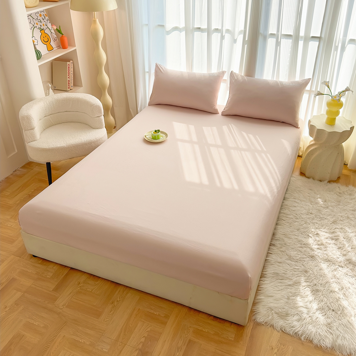 91家纺网 家纺一手货源 找家纺 灿哈 2025新款烫钻蕾丝花边水洗棉四件套 胭脂玉