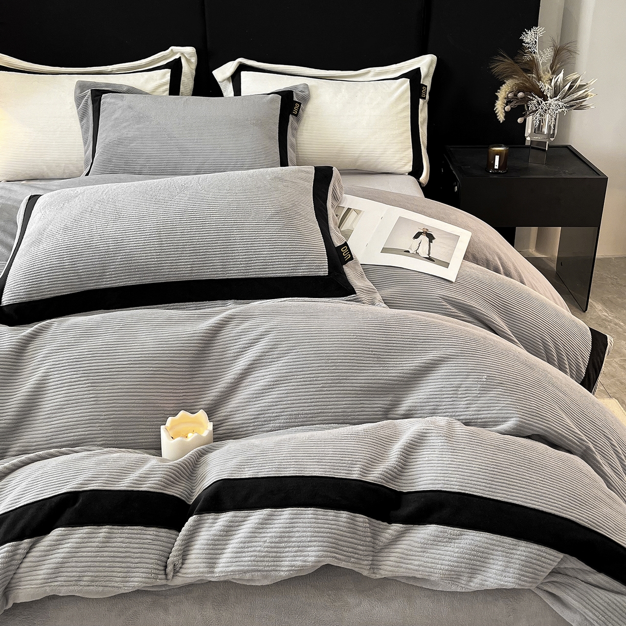 91家纺网 家纺一手货源 找家纺 （总）吾诺 手工织带款雕花牛奶绒四件套 工艺款飞边拼角 - 绽放系列