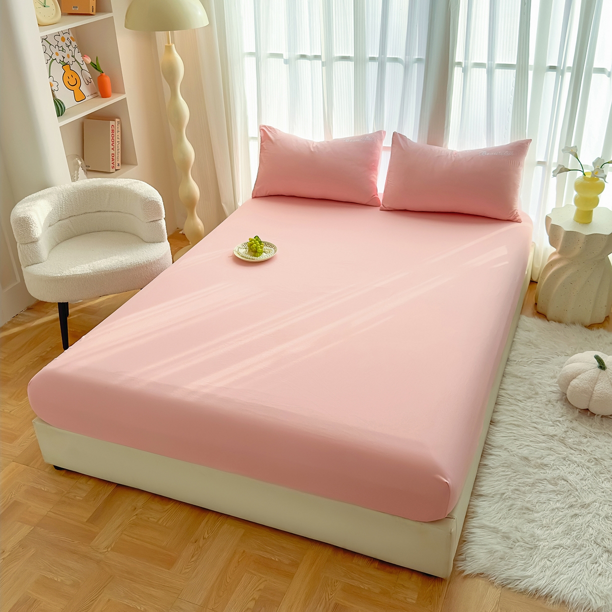 91家纺网 家纺一手货源 找家纺 灿哈 2025新款烫钻蕾丝花边水洗棉四件套 樱桃玉