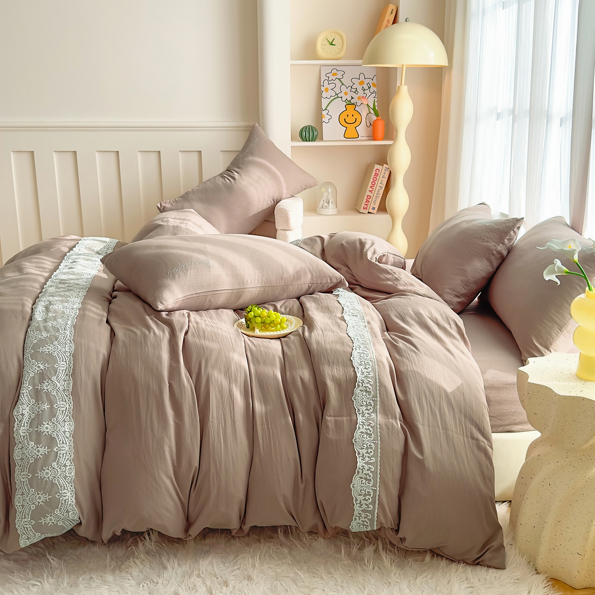 91家纺网 家纺一手货源 找家纺 （总）灿哈 2025新款烫钻蕾丝花边水洗棉四件套