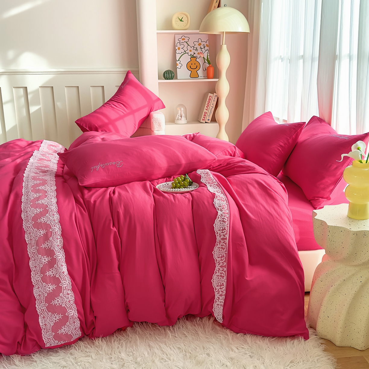 91家纺网 家纺一手货源 找家纺 （总）灿哈 2025新款烫钻蕾丝花边水洗棉四件套