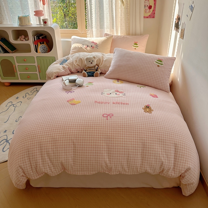 （总）顾里家纺 2025新款圣诞猫咪毛巾绣牛奶绒套件