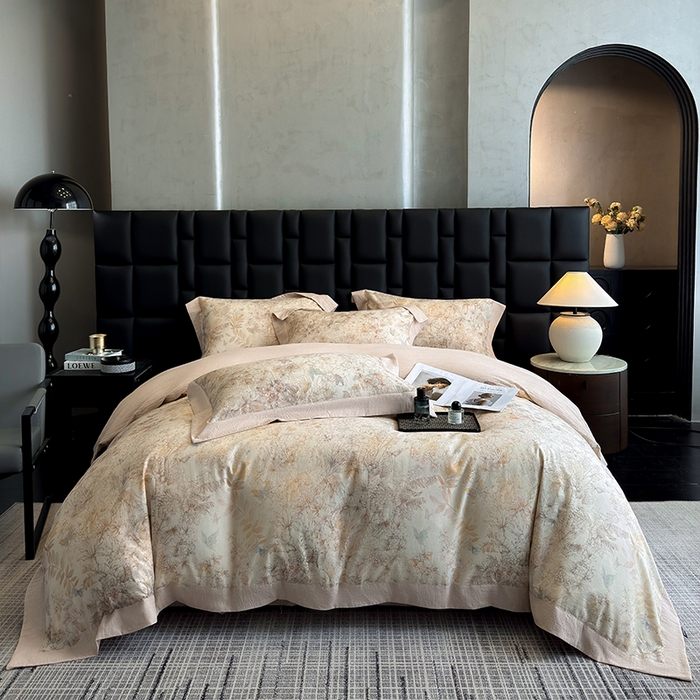 91家纺网 家纺一手货源 找家纺 （总）家居1号 2025新款四季款活性数码印花 纯棉亚麻四件套