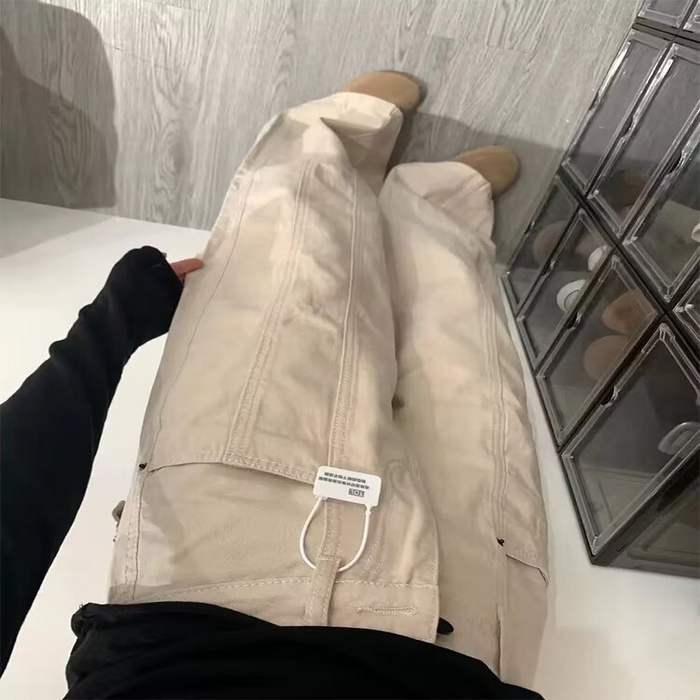 91家纺网 家纺一手货源 找家纺 （总）洛兰沙家居馆【只代发】【只代发】 2025新款只代发  批发牛仔裤米杏色阔腿休闲工装裤女春季新款设计感高腰宽松显瘦直筒牛仔裤子11