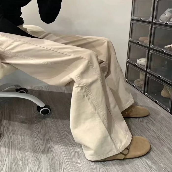 91家纺网 家纺一手货源 找家纺 （总）洛兰沙家居馆【只代发】【只代发】 2025新款只代发  批发牛仔裤米杏色阔腿休闲工装裤女春季新款设计感高腰宽松显瘦直筒牛仔裤子11