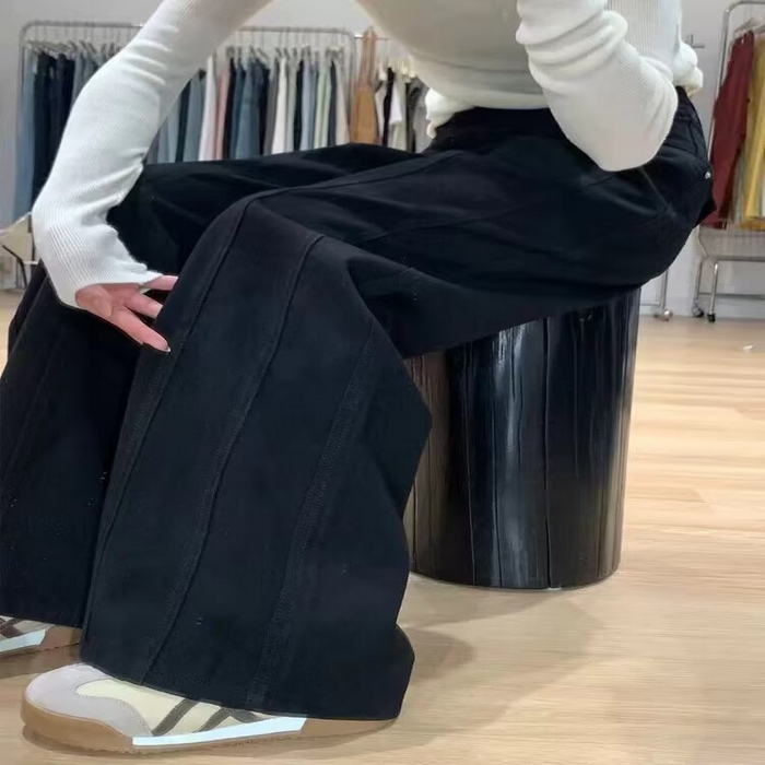 91家纺网 家纺一手货源 找家纺 （总）洛兰沙家居馆【只代发】【只代发】 2025新款只代发  批发牛仔裤米杏色阔腿休闲工装裤女春季新款设计感高腰宽松显瘦直筒牛仔裤子11