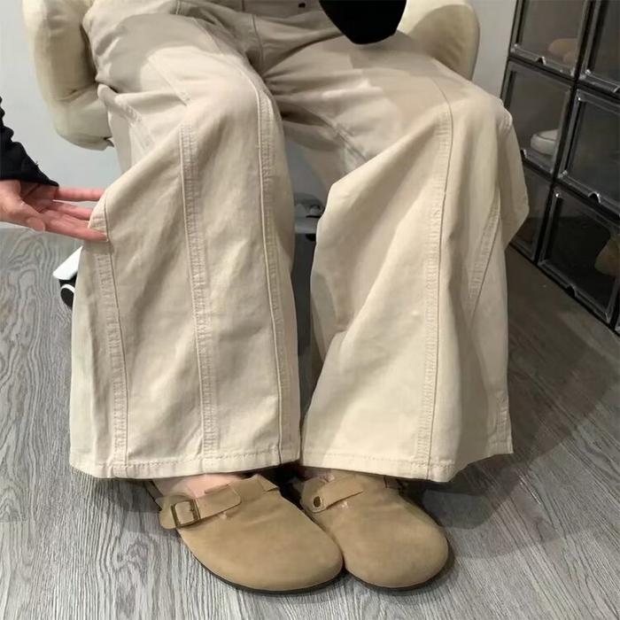 91家纺网 家纺一手货源 找家纺 （总）洛兰沙家居馆【只代发】【只代发】 2025新款只代发  批发牛仔裤米杏色阔腿休闲工装裤女春季新款设计感高腰宽松显瘦直筒牛仔裤子11