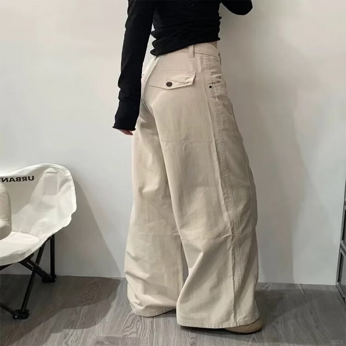 91家纺网 家纺一手货源 找家纺 （总）洛兰沙家居馆【只代发】【只代发】 2025新款只代发  批发牛仔裤米杏色阔腿休闲工装裤女春季新款设计感高腰宽松显瘦直筒牛仔裤子11