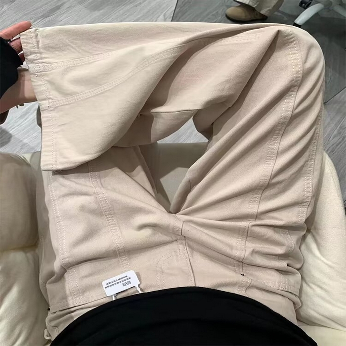 91家纺网 家纺一手货源 找家纺 洛兰沙家居馆【只代发】【只代发】 2025新款只代发  批发牛仔裤米杏色阔腿休闲工装裤女春季新款设计感高腰宽松显瘦直筒牛仔裤子 杏色