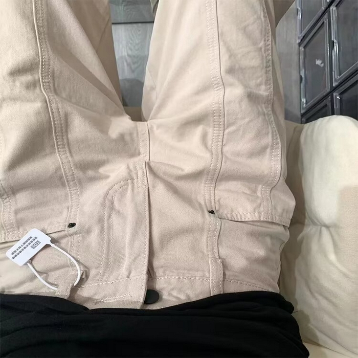 91家纺网 家纺一手货源 找家纺 洛兰沙家居馆【只代发】【只代发】 2025新款只代发  批发牛仔裤米杏色阔腿休闲工装裤女春季新款设计感高腰宽松显瘦直筒牛仔裤子 杏色