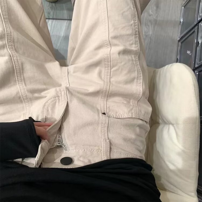 91家纺网 家纺一手货源 找家纺 洛兰沙家居馆【只代发】【只代发】 2025新款只代发  批发牛仔裤米杏色阔腿休闲工装裤女春季新款设计感高腰宽松显瘦直筒牛仔裤子 杏色