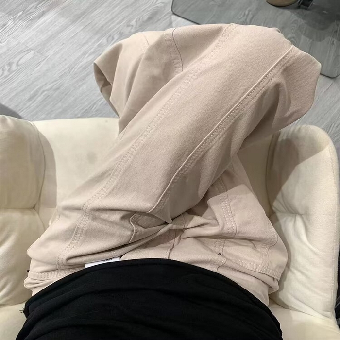 洛兰沙家居馆【只代发】【只代发】 2025新款只代发  批发牛仔裤米杏色阔腿休闲工装裤女春季新款设计感高腰宽松显瘦直筒牛仔裤子 杏色