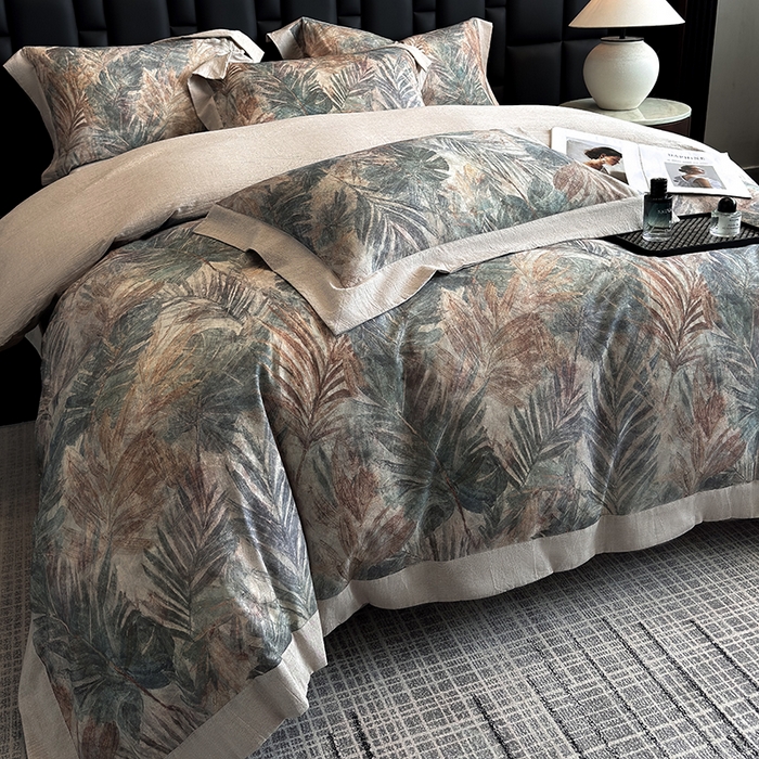 91家纺网 家纺一手货源 找家纺 （总）家居1号 2025新款四季款活性数码印花 纯棉亚麻四件套