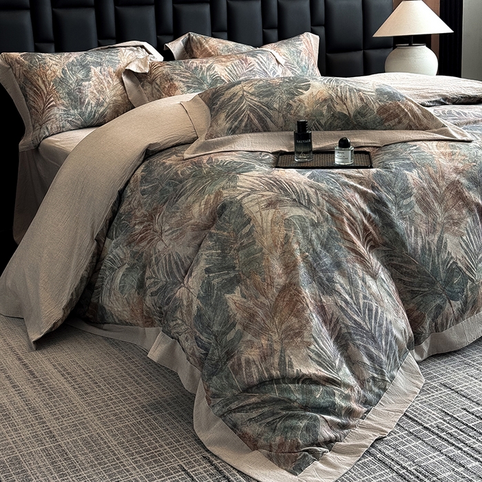 91家纺网 家纺一手货源 找家纺 （总）家居1号 2025新款四季款活性数码印花 纯棉亚麻四件套