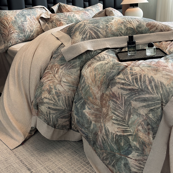 91家纺网 家纺一手货源 找家纺 （总）家居1号 2025新款四季款活性数码印花 纯棉亚麻四件套