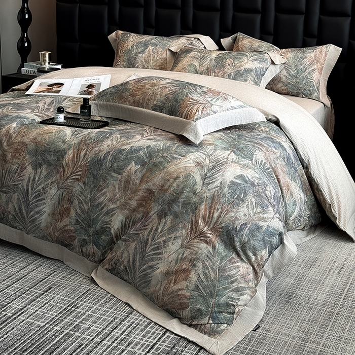 91家纺网 家纺一手货源 找家纺 （总）家居1号 2025新款四季款活性数码印花 纯棉亚麻四件套