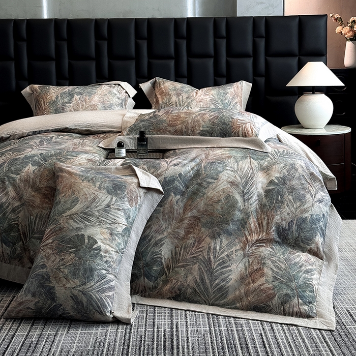 91家纺网 家纺一手货源 找家纺 （总）家居1号 2025新款四季款活性数码印花 纯棉亚麻四件套